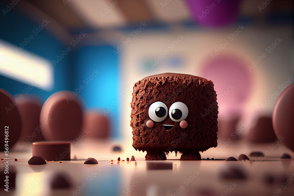 Cute Cartoon Brownie Character. Created with Generative AI technology