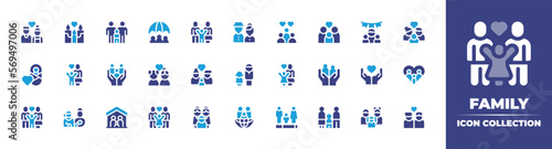 Family icon collection. Duotone color. Vector and transparent illustration. Containing couple, candles, family, family insurance, old people, people, dad, new born, single, father, parents, and more.