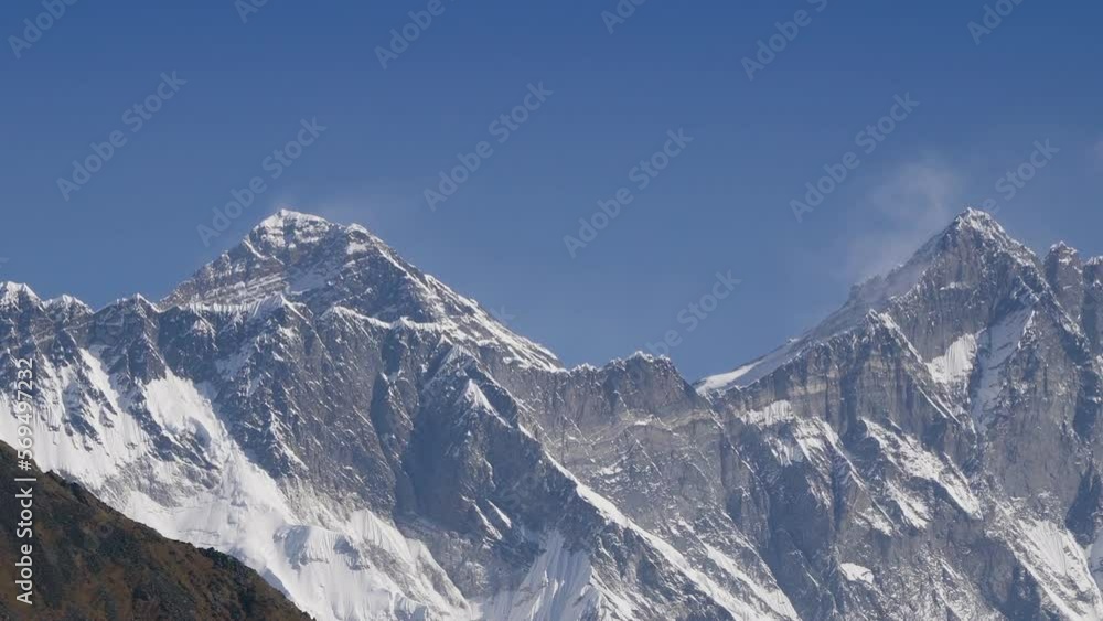 Khumbu valley mountains landscape at the Everest Base Camp trek in the Himalaya, Nepal. Himalaya landscape and mountain views. Pan footage - camera moving from left to right. Khumbu valley mountains landscape at the Everest Base Camp trek in the Himalaya, Nepal. Himalaya landscape and mountain views. Pan footage - camera moving from left to right.