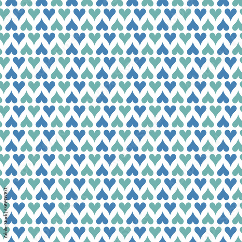 Hearts. Blue and green symbols of love. Seamless vector pattern. Endless romantic ornament. Repeating gentle background. Isolated colorless background. Idea for web design, packaging, wallpaper.