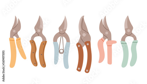 Set of gardening items in hand drawn style. Agricultural and garden tools for spring work. Vector isolated on white