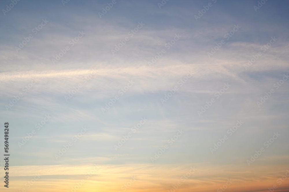 Colourful cloudy twilight beautiful sky cityscape sunset and morning sunrise. Dramatic evening night early morning view. Panoramic nature background concept. Copy space for text. World environment day