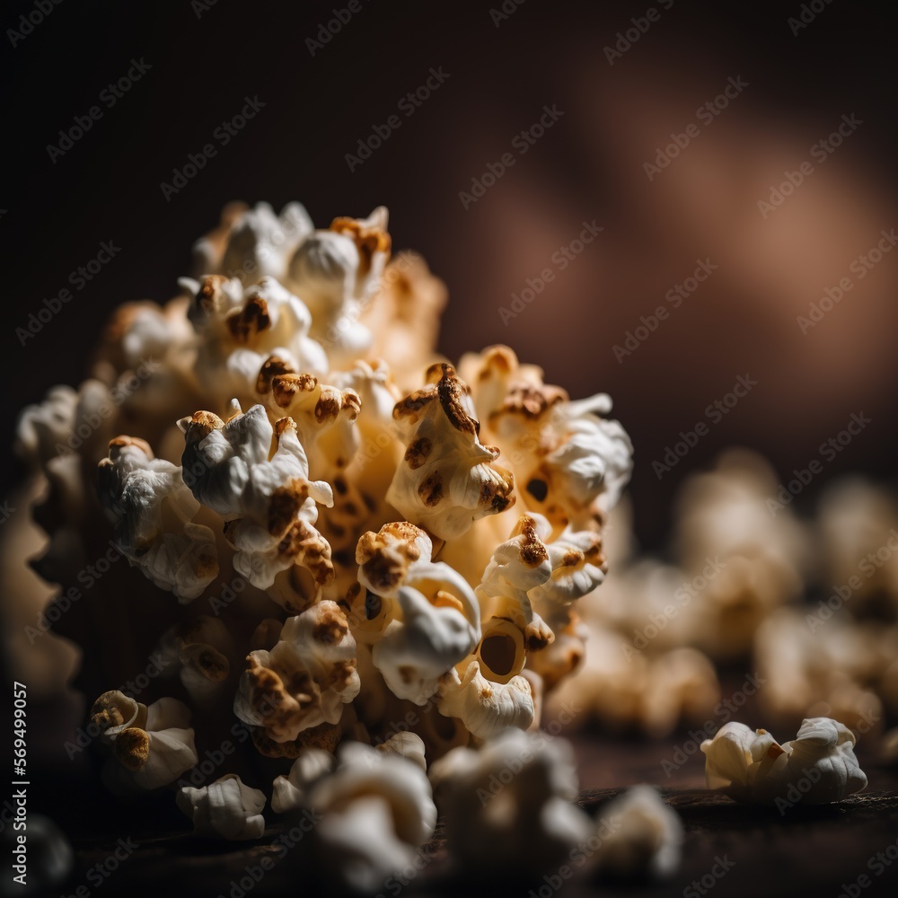 Close-Up Of Popcorns.Generative AI Close-Up Of Popcorns.Generative AI