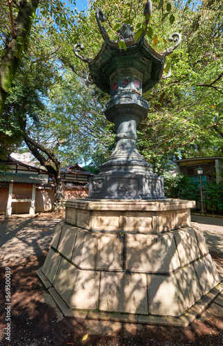 The bronze lantern in the garden of Yasukuni Shrine in Chiyoda  Tokyo. Japan