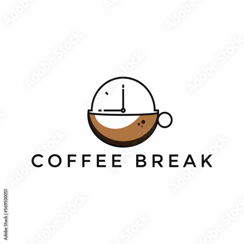 Coffee time icon, emblem. Linear symbol for web and mobile phone on white background. Coffee cup