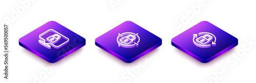 Set Isometric line Lock, and icon. Vector