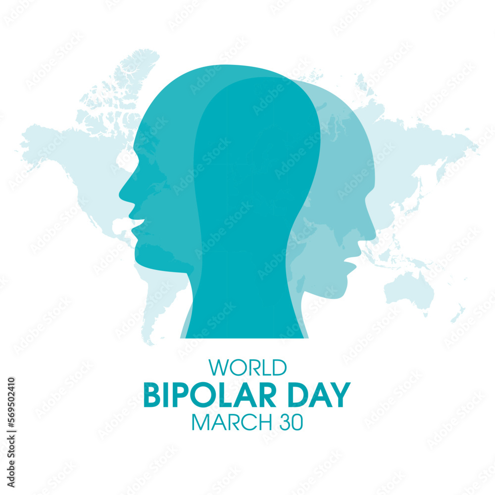 World Bipolar Day vector. Man face with depression silhouette icon vector. Sad and happy face in profile graphic element. March 30. Important day