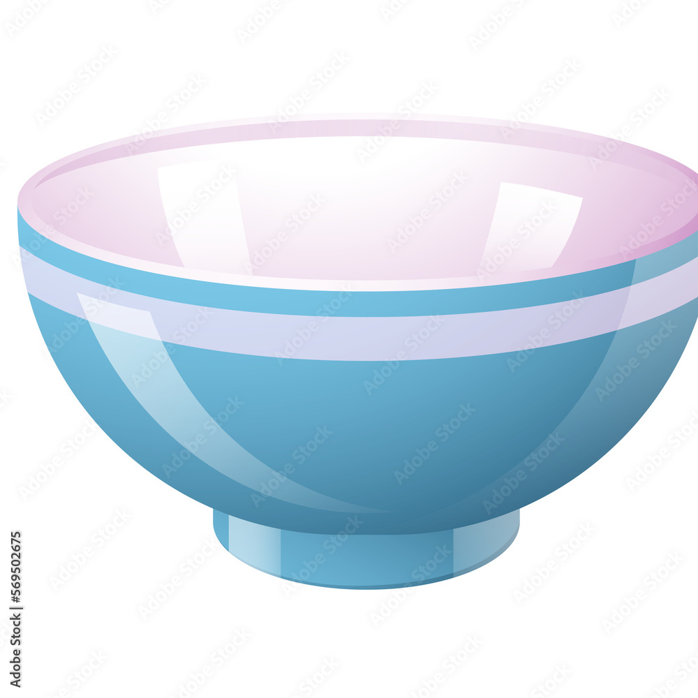 Noodle bowl.  Empty colorful bowl. Dish isolated. Kitchen object for cooking. Bowl realistic. White ceramic glass cooking dishes for food. PNG