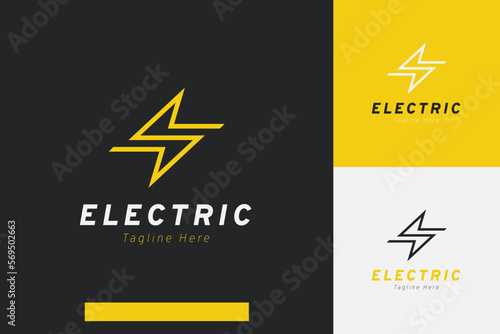 Set of lightning thunder electric energy logo vector design templates with different color styles