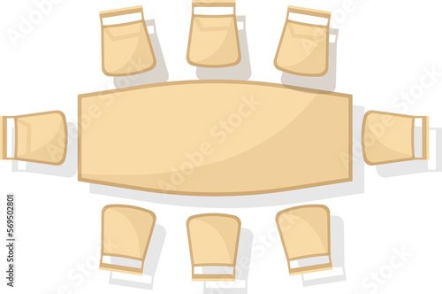 Table with chairs top view top view. Furniture element  for dining room, kitchen, living room, office, house, apartment. Interior icon. Furniture symbol for interior design