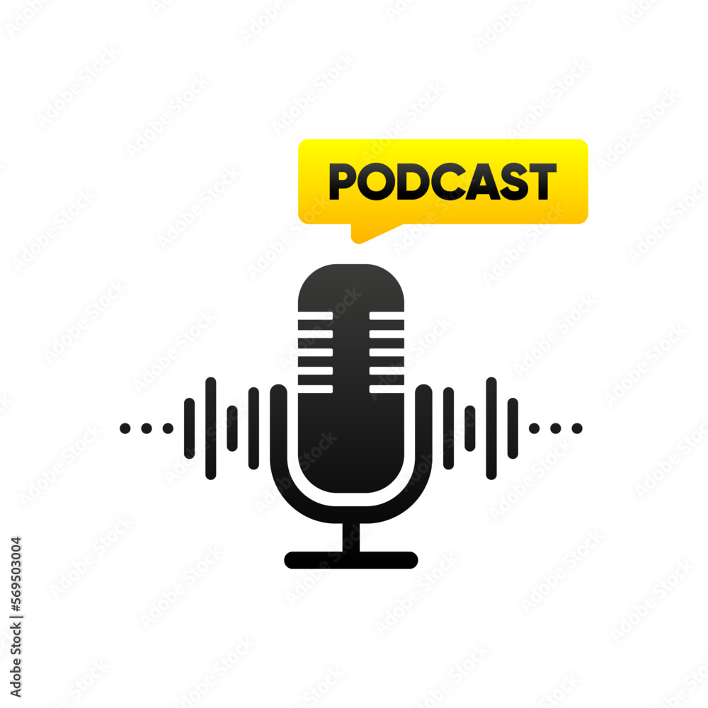 Podcast banner. The Podcast radio microphone icon. Studio microphone with webcast. Communication concept. Vector illustration. Podcast banner. The Podcast radio microphone icon. Studio microphone with webcast. Communication concept. Vector illustration.