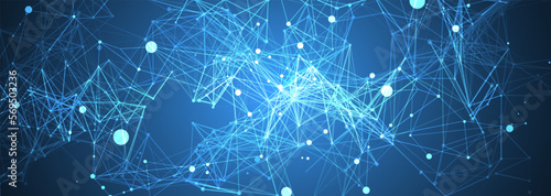 Abstract polygonal vector background with connecting dots and lines. Template for science and technology presentation. Plexus style.