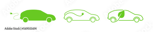 Eco car. Car charging at the charger station. Ecology transport concept vector illustration.