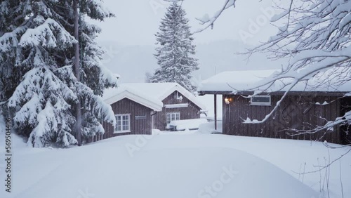 Wallpaper Mural Cabins In Forest Woods Covered In Snow During Winter In Indre Fosen, Norway - wide Torontodigital.ca