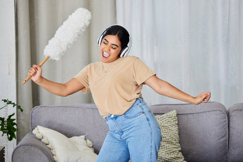 Music, dance and cleaning with a woman housekeeper in a home alone for ...