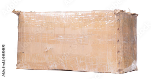 Фотография Battered cartboard box isolated on white
