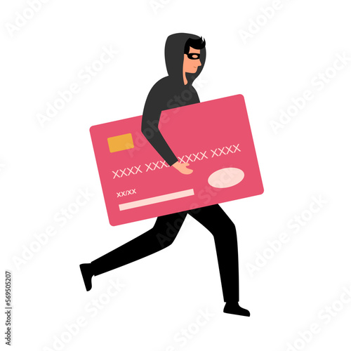 Credit card fraud concept vector illustration. Cyber thief stealing money from online transaction.