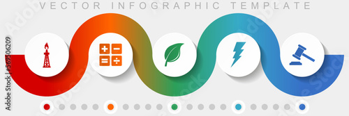 Fuel and energy infographic vector template with icon set, miscellaneous icons such as oil and gas, calculator, leaf, bolt and auction for webdesign and mobile applications