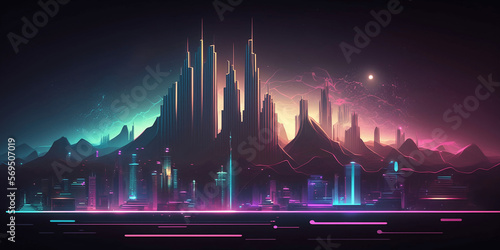 Skyline einer Stadt auf einem fremden Planeten / Aliens / Galaxie / Wallpaper