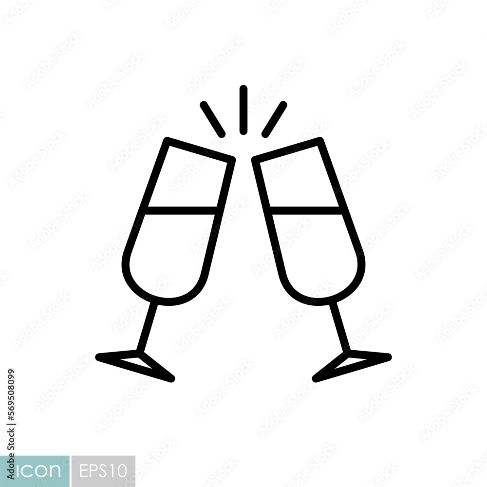 Two glasses of champagne isolated vector icon Two glasses of champagne isolated vector icon
