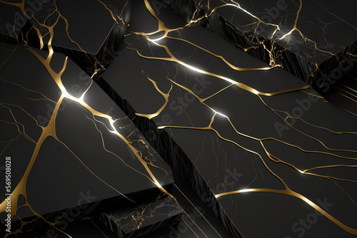 marbled marble with gold lines, elegant background design for graphic design. dark black onyx color with gold threads