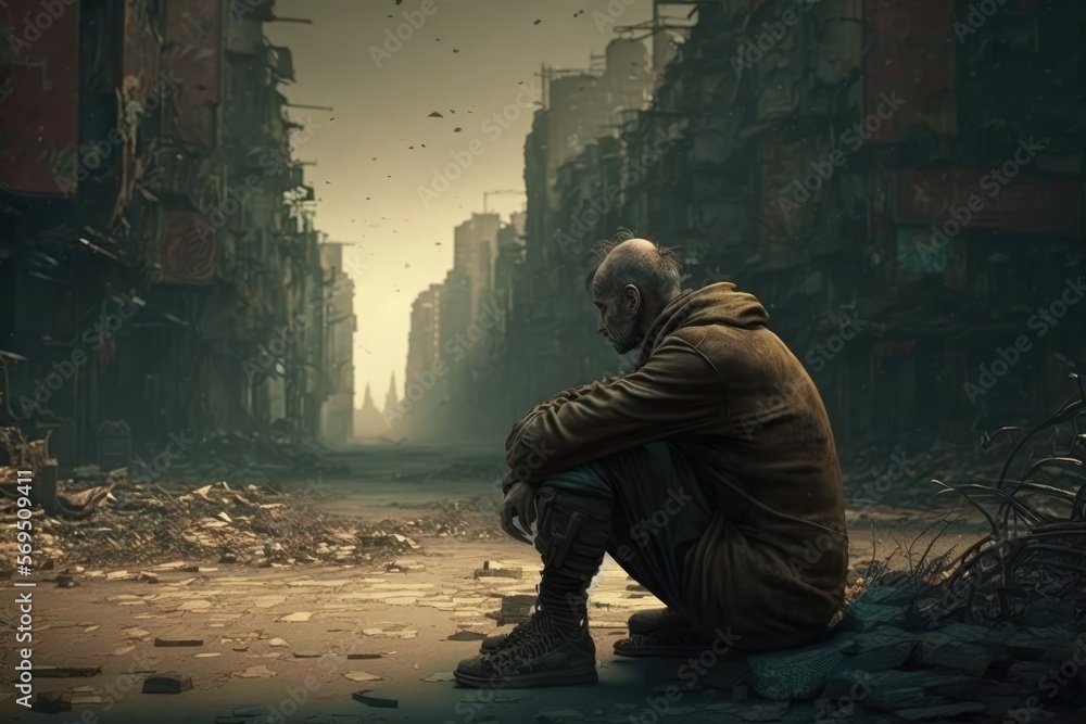 person sitting alone in the city made with generated ai person sitting alone in the city made with generated ai