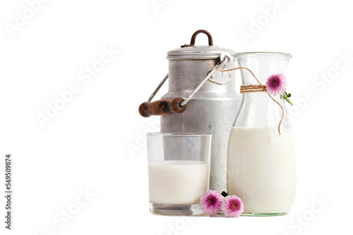 Bilde på lerret Milch im Glas und Krug, isoliert