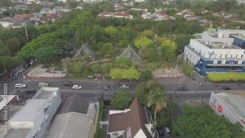 View of Menteng Park in Indonesia from drone footage photo