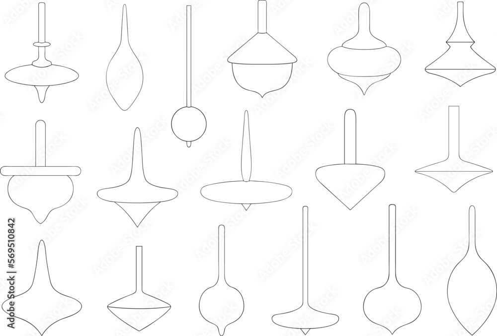Set of different spinning tops isolated on white Set of different spinning tops isolated on white