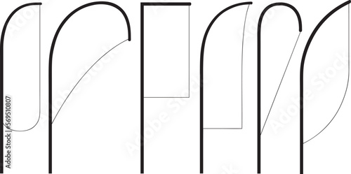 Set of different advertising beach flags isolated on white