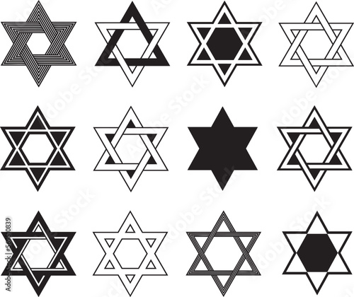 Collage of different Star of David illustrations isolated on white