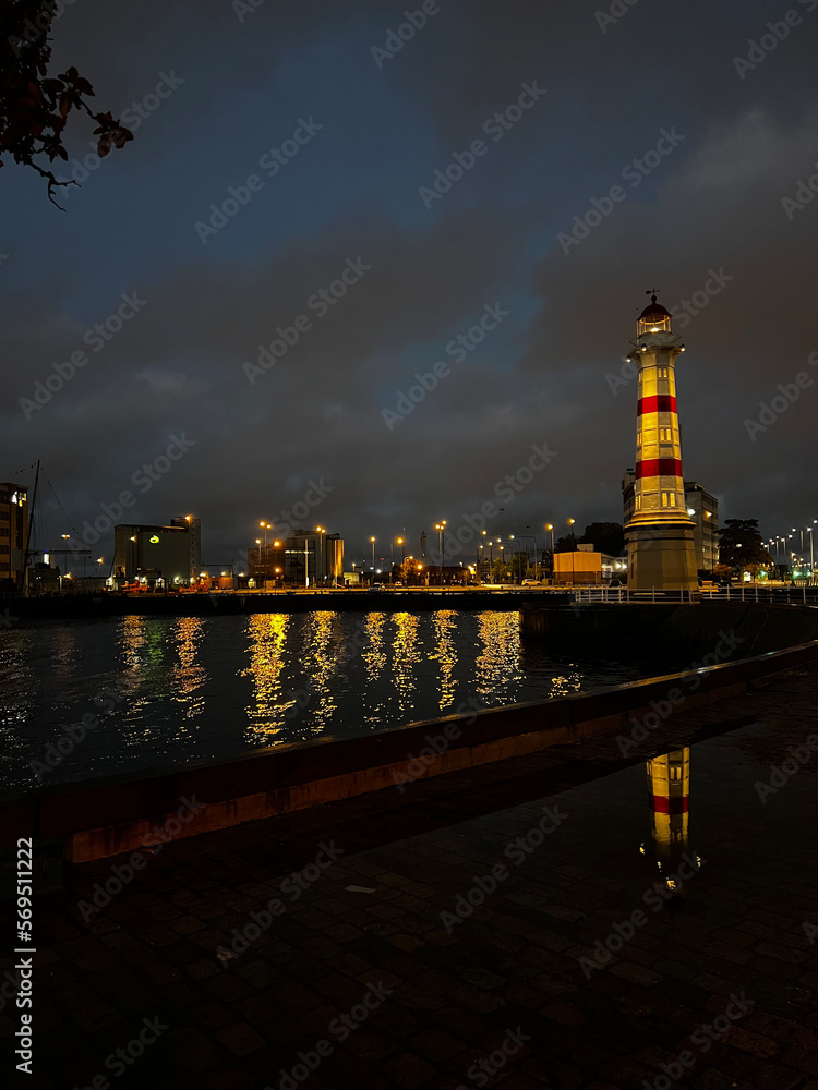 Lighthouse at night in Malmo, Sweden