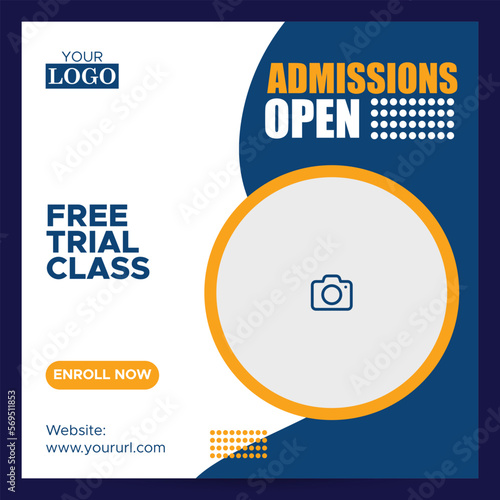 School admission social media abstract post or education school web banner template or square post flyer poster, School admission social media post template.