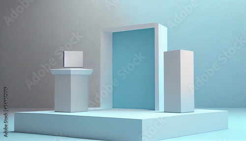 Modern and stylish 3D Podium Model for Presenting Products in a Professional Manner. Generative AI © GarlicDesign
