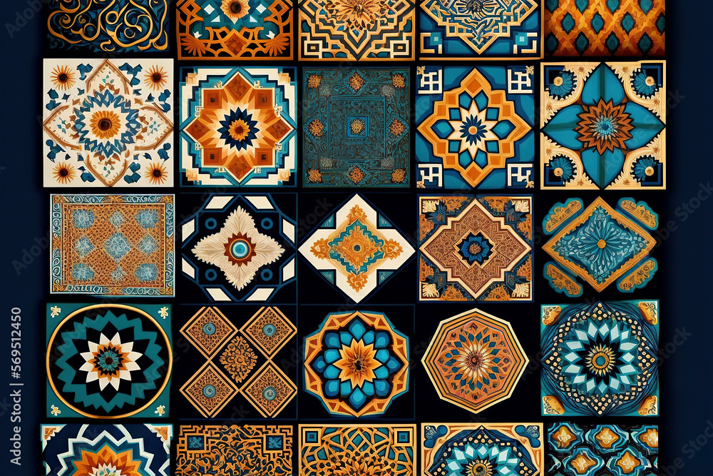 Mediterranean seamless pattern from Moroccan tilesCan be used for wallpaper, pattern fills, web page background, surface textures. Seamless tile ornament in patchwork style. Vector illustration