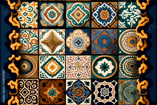 Mediterranean seamless pattern from Moroccan tilesCan be used for wallpaper, pattern fills, web page background, surface textures. Seamless tile ornament in patchwork style. Vector illustration