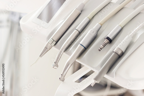 Closeup of a modern dentist tools  burnishers with blurred background. High quality horizontal photo from dentist room.