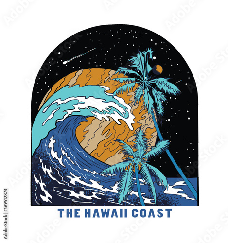 big waves and sun simple minimal illustration with Big Wave . vector illustration for t-shirt and other uses.