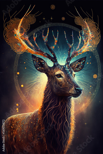 deer shamanic espirituality, deer with transparent glowing shining body photo