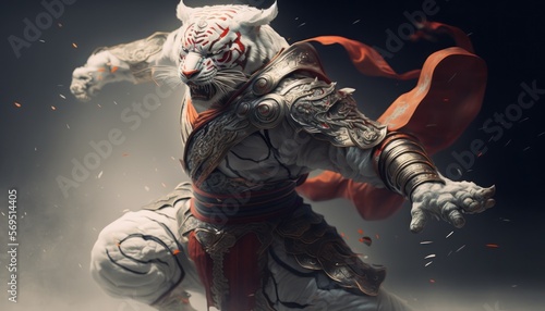Hyper-Detailed White Tiger Fighter Portrait Generative AI