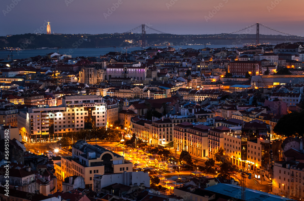 Blue hour above Lisbon city view