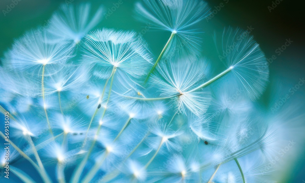 Naklejka premium white dandelion in the wind created with Generative AI