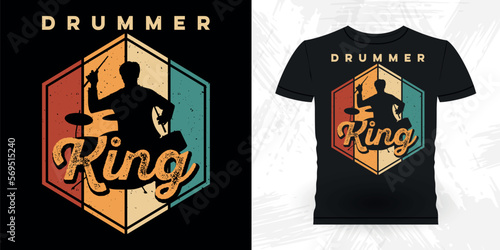 Drummer King Funny Musician Drummer Retro Vintage Father's Day Drummer T-shirt Design