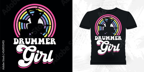Drummer Girl Funny Musician Drummer Retro Vintage Mother's Day Drummer T-shirt Design
