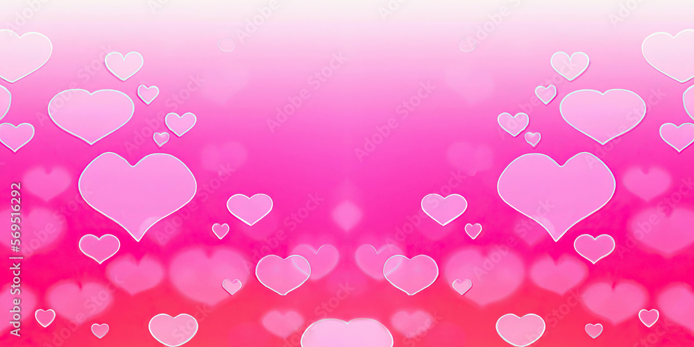 Abstract floating wide pink hearts banner with copy space for valentines day background generative ai illustration