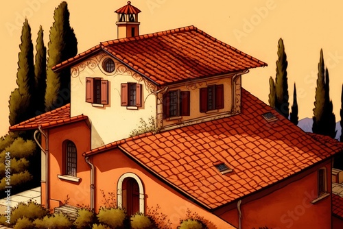 Wallpaper Mural following an architectural renovation, an old terracotta roof from Italy (Italy Tuscany region). Generative AI Torontodigital.ca