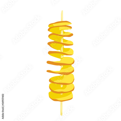 Tornado potato on stick icon. Fried salt chips fast food. Popular korean street food.