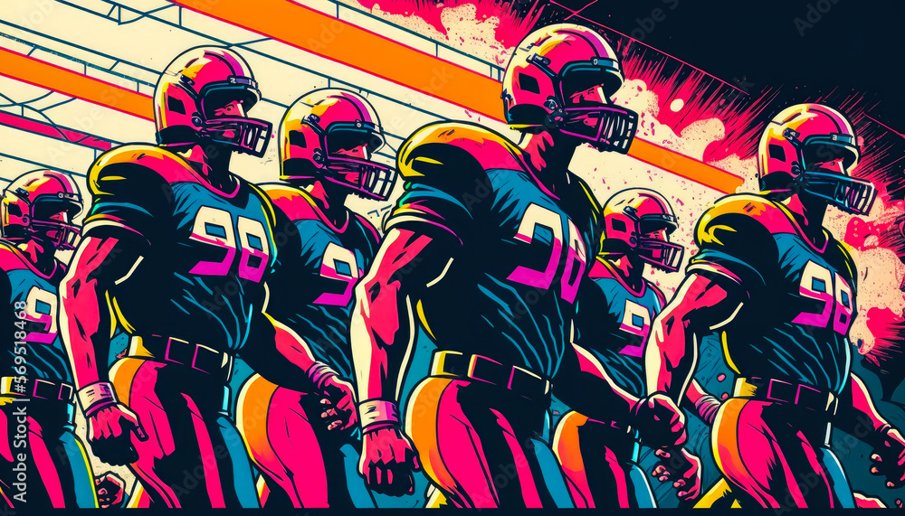 American football players in comic book style, generative ai