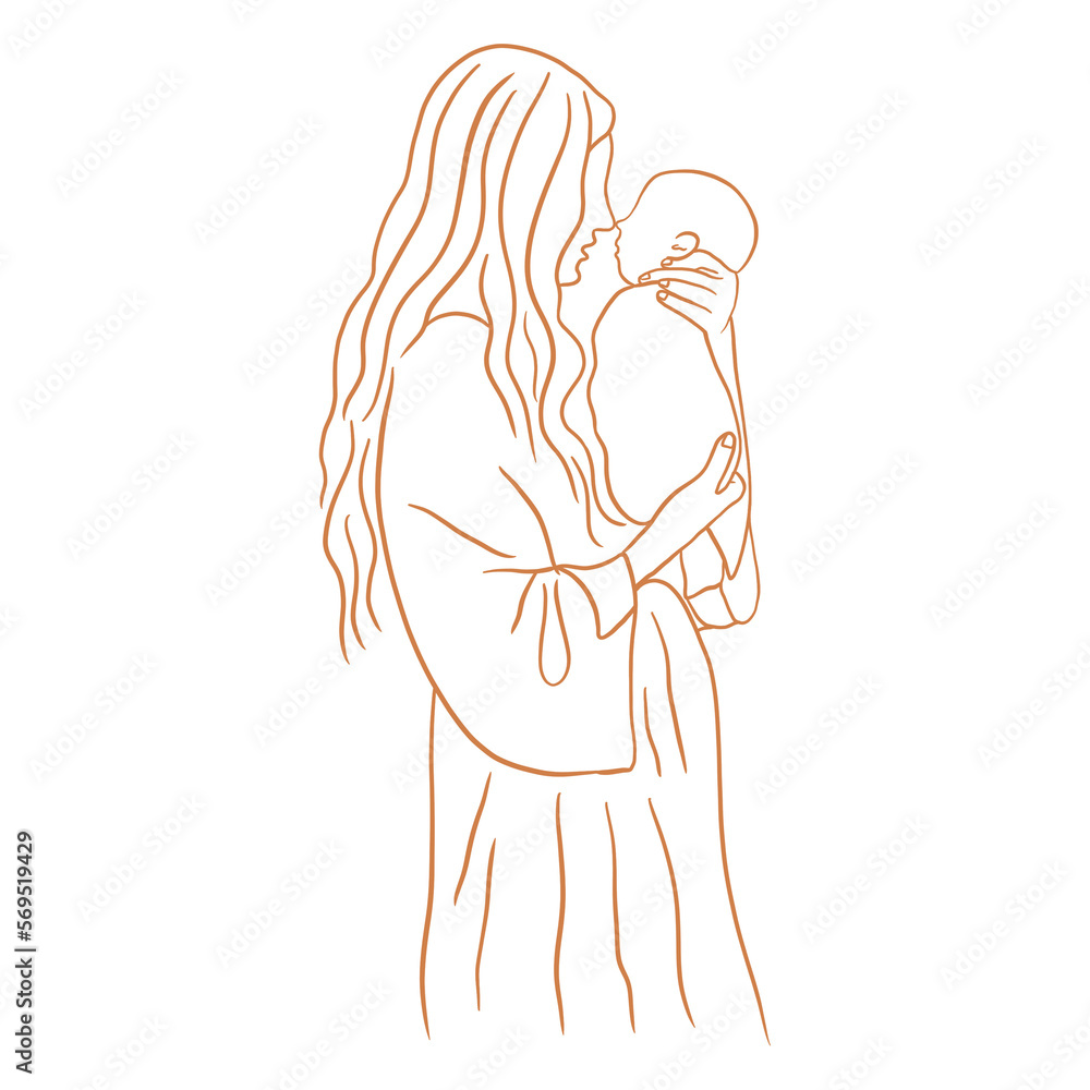 Mother Holding Baby Outlined Mother Holding Baby Outlined
