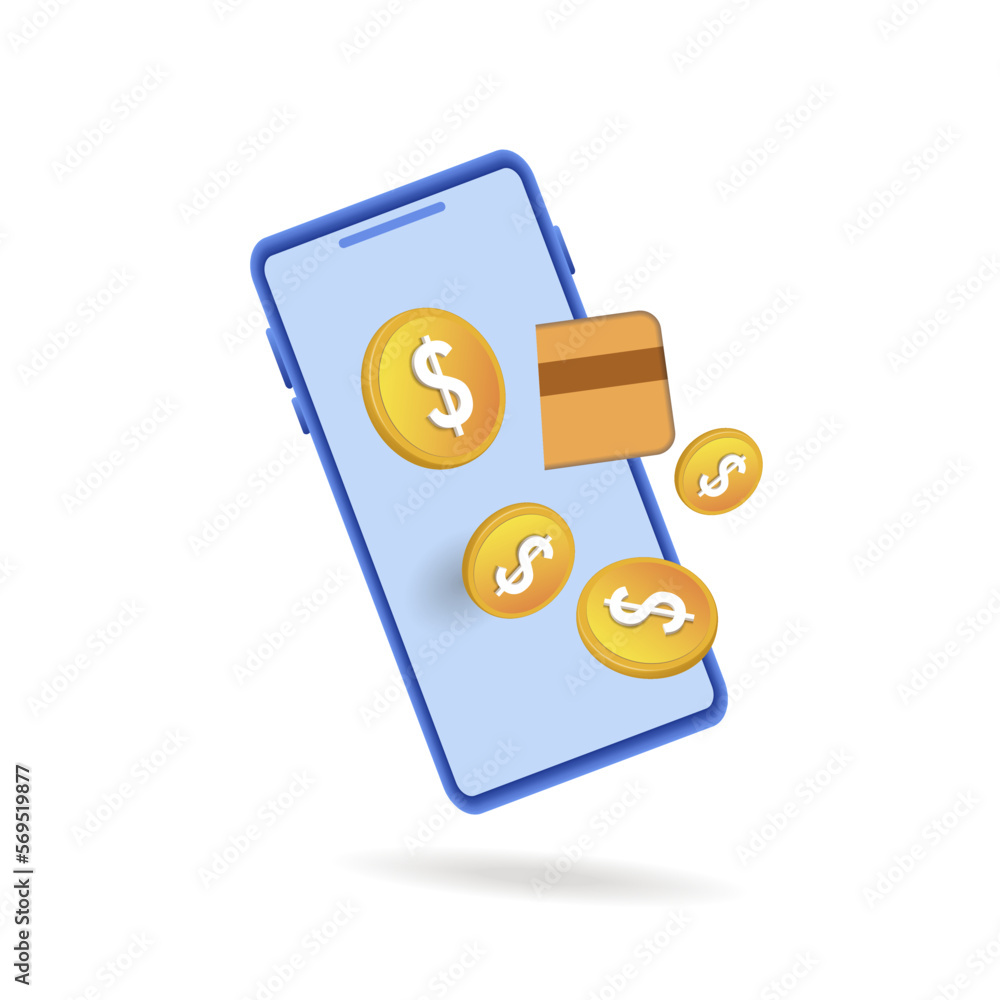 Payment by bank transfer using a smartphone. Modern technologies, 3d vector image. Payment by bank transfer using a smartphone. Modern technologies, 3d vector image.
